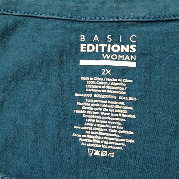 Basic Editions Women's 2XL Cotton Leaves & Acorns on vines Long Sleeve Top - Picture 3 of 6